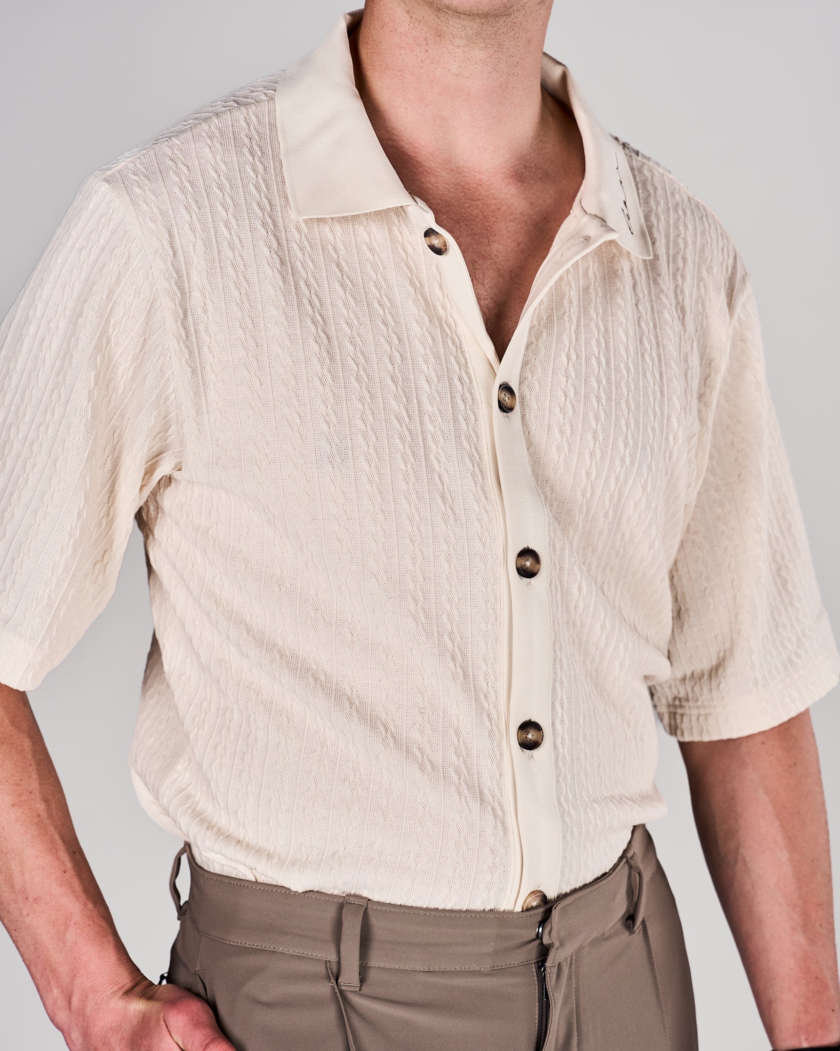 Men's Button Down Polo Cream - Leoni