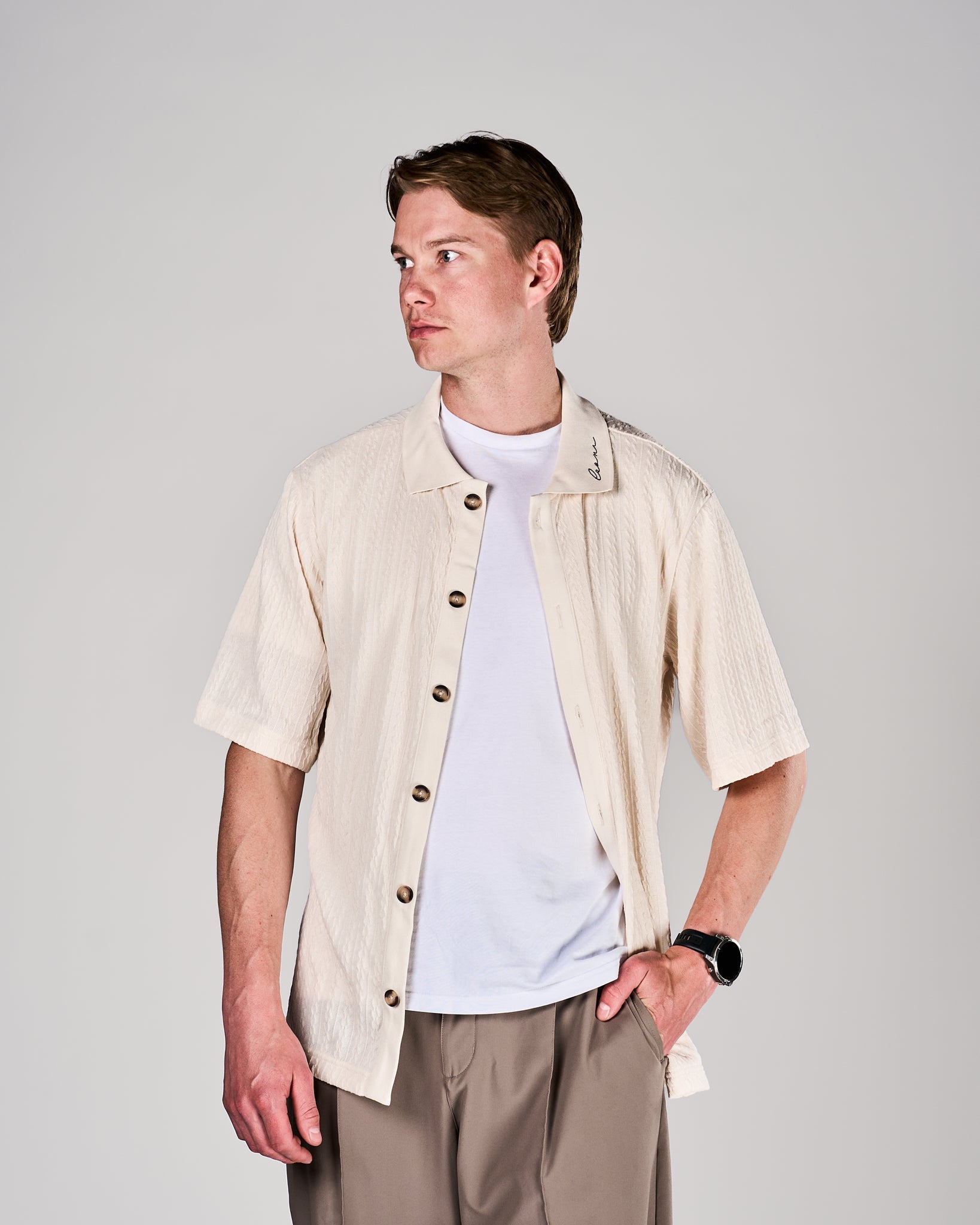 Men's Button Down Polo Cream - Leoni