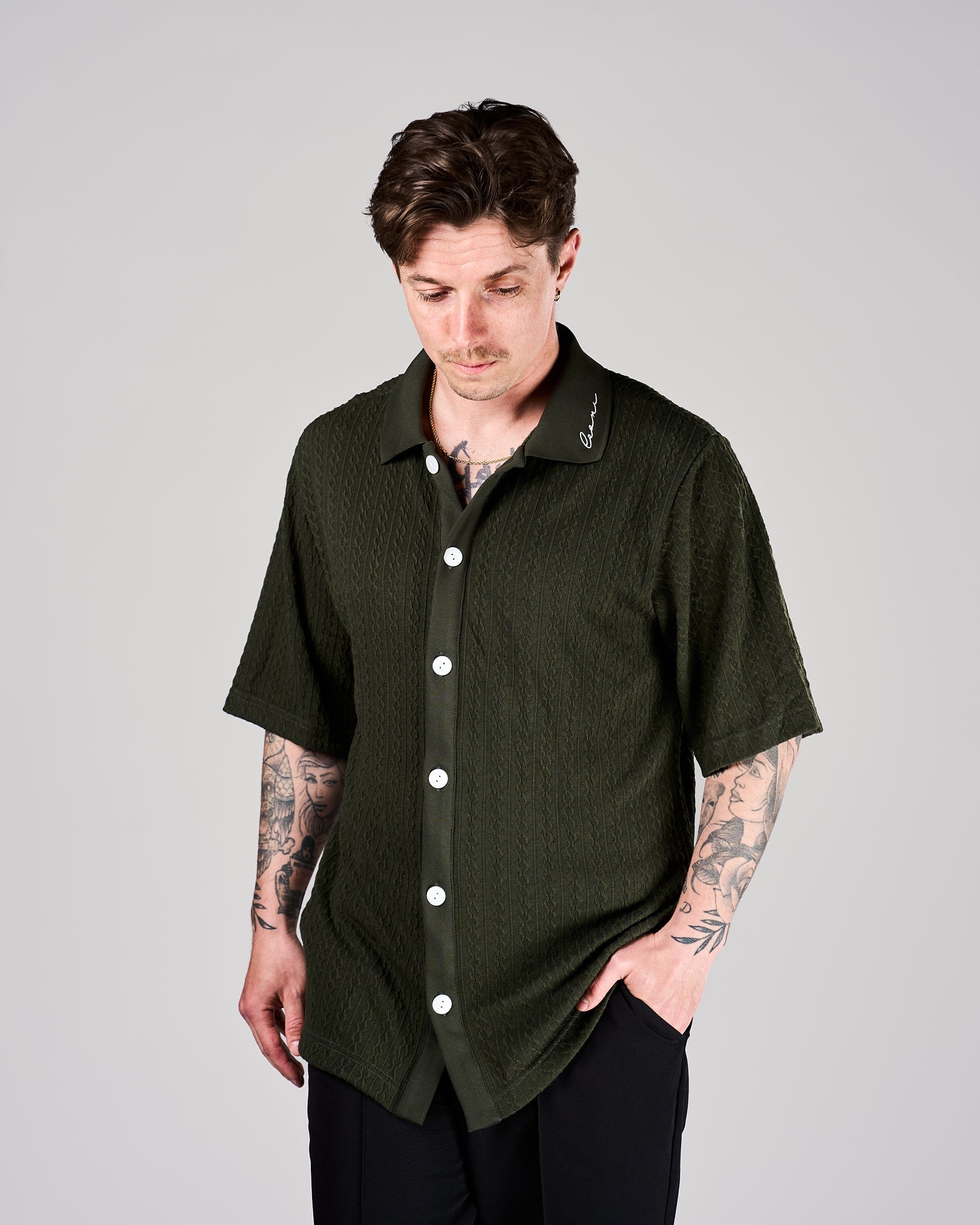 Men's Button Down Polo Dark Olive - Leoni