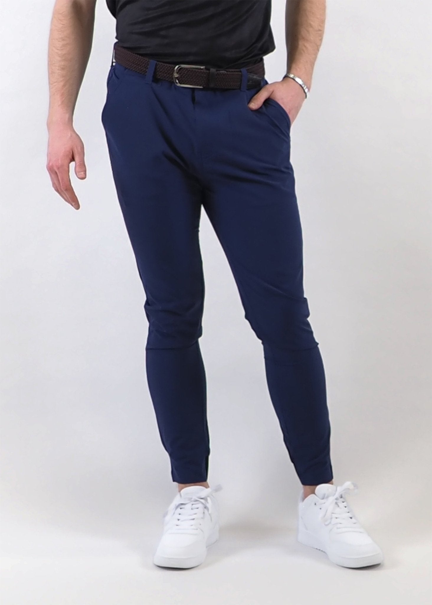 Miesten slim fit golfjoggers, navy blue - Leoni